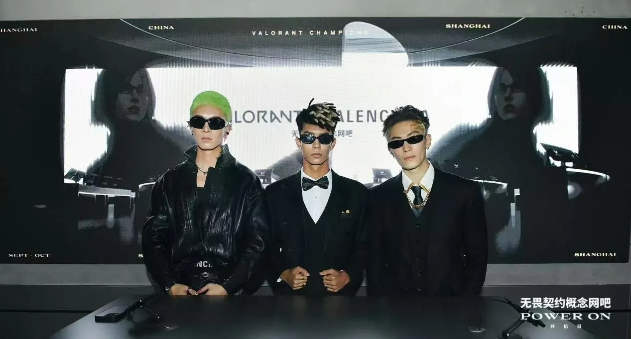 Creators and visitors inside the VALORANT and Balenciaga concept gaming café.