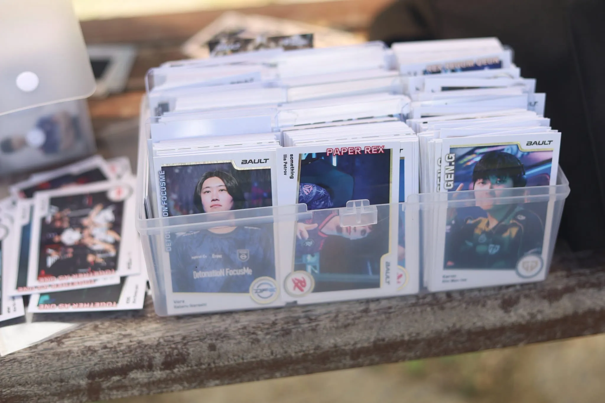 A spread of Bault Lineage VCT Pacific cards featuring different players.