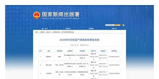 中国9月国产网游新增206款过审，3款进口游戏获批