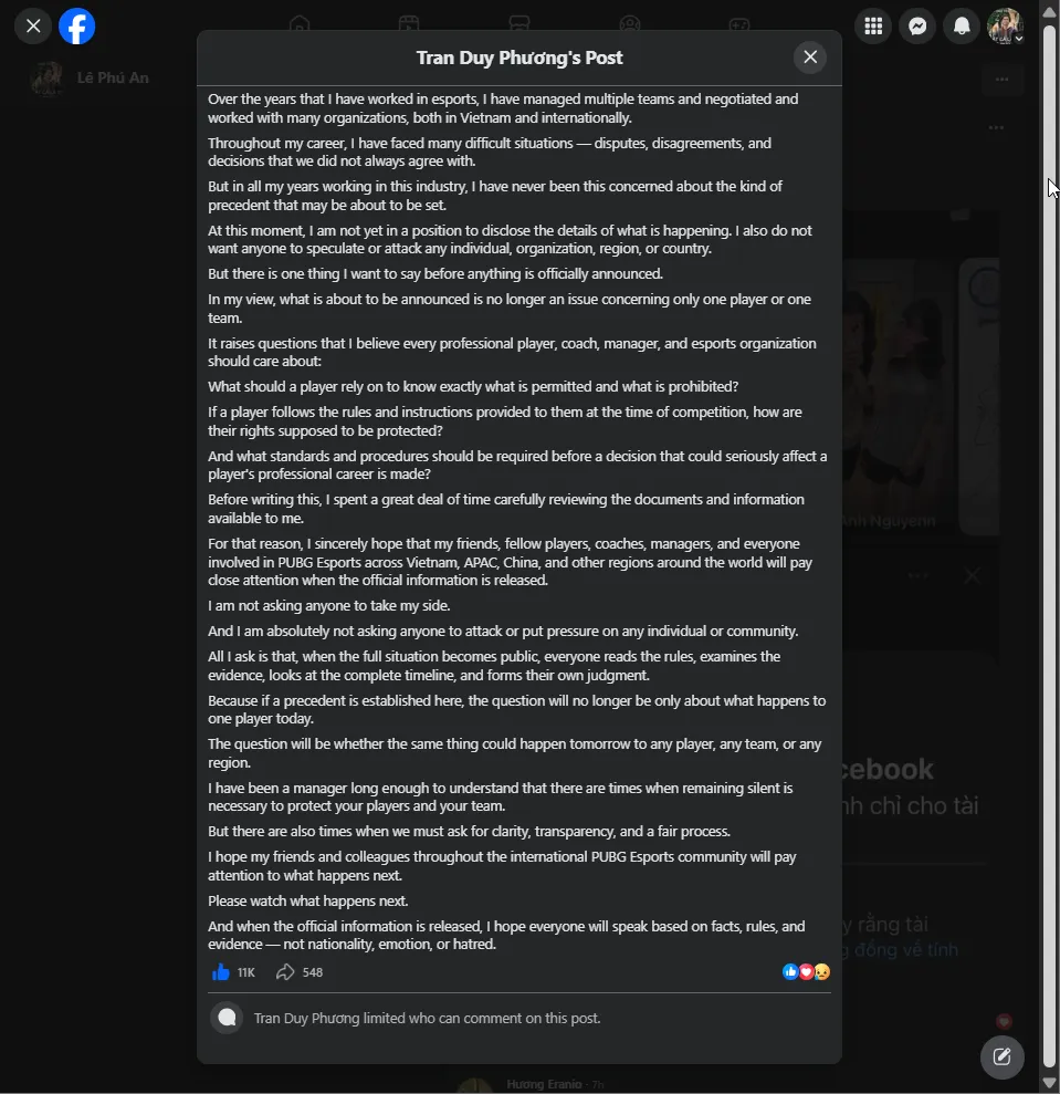 Anyone’s Legend publishes an open letter defending Himass and calling for the investigation to be completed.