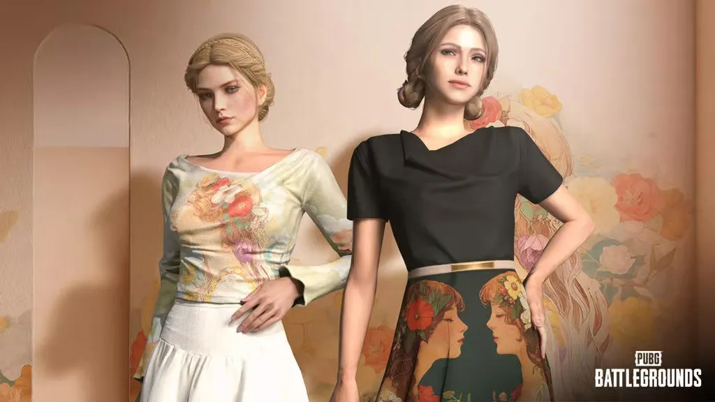 Couture-inspired outfits from the PUBG and Balenciaga collaboration.